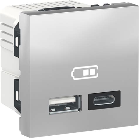 Подвійна USB-розетка Schneider Electric Unica New A+C Алюміній ...