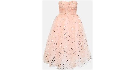 Carolina Herrera Sequined Strapless Tulle Midi Dress In Pink Lyst