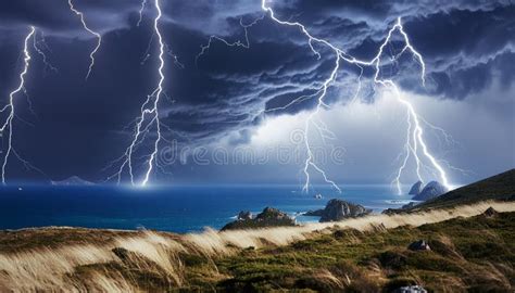 Night Storm and Lightning in the Clouds. Digital Art Stock Illustration ...