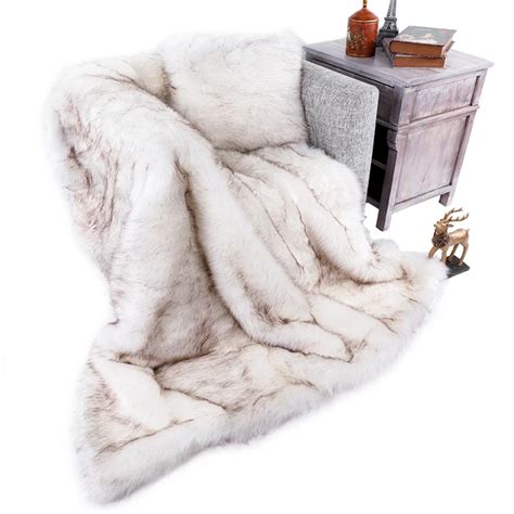 Battilo 51 X 67 Inches Luxury White Fox Faux Fur Throw Blanket In