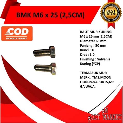 Jual Baut Mur Hex Kuning M X Bmk Hex Kunci Glavanis Shopee