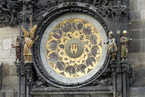 Zodiac Dial Of A Specially Decorated Prague Tower Clock Stock Photo