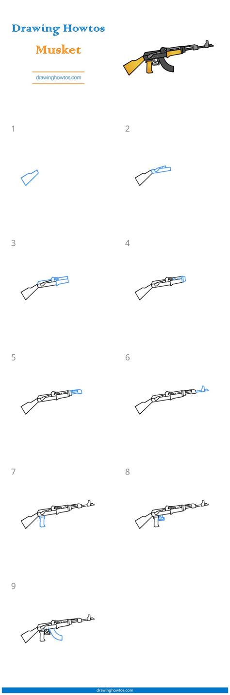 How to Draw a Musket - Step by Step Easy Drawing Guides - Drawing Howtos