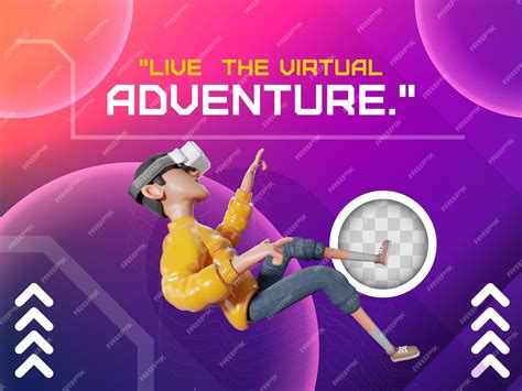 Free PSD | Purple banner with character enjoying virtual reality