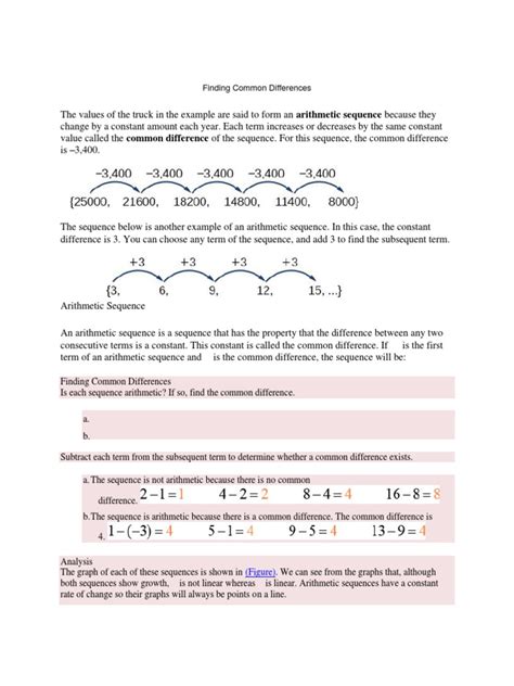 Finding Common Differences Arithmetic Sequence Pdf