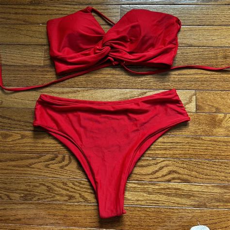 Red Bikini Set With Tie Top Redhot Beachyvibes Depop