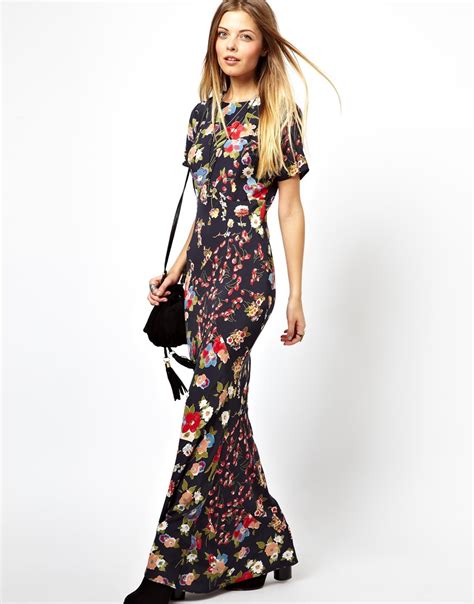 Asos Maxi Dress In 90s Grunge Floral Print In Black Lyst