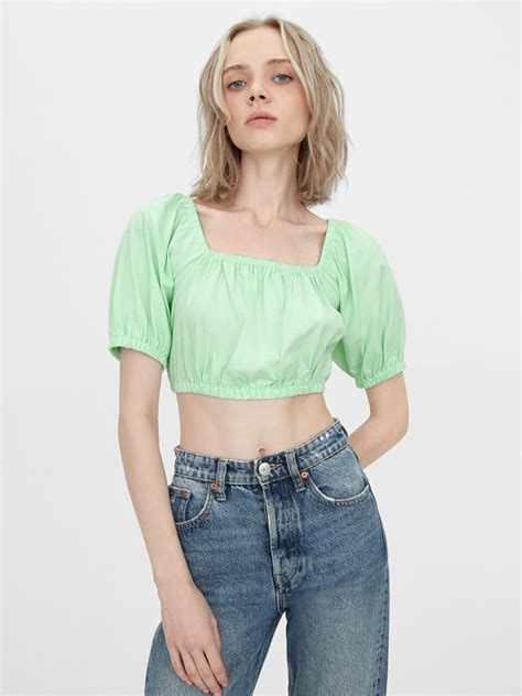 Sustainable Tie Back Crop Blouse Mint Pomelo Fashion