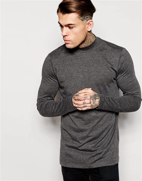 Lyst Asos Longline Long Sleeve T Shirt With Turtleneck And Split Hem