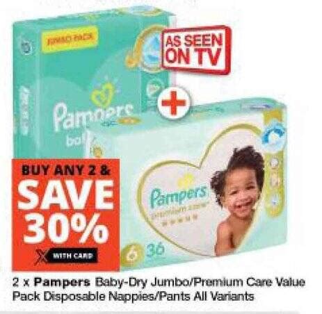 X Pampers Baby Dry Jumbo Premium Care Value Pack Disposable Nappies