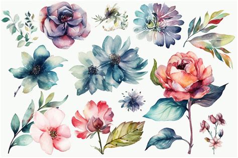 Water Color Floral Clipart Pack Etsy