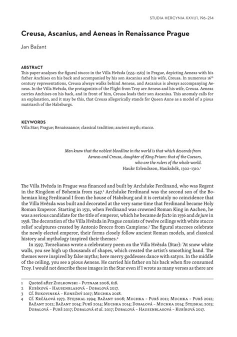 (PDF) Creusa, Ascanius, and Aeneas in Renaissance Prague, Studia ...