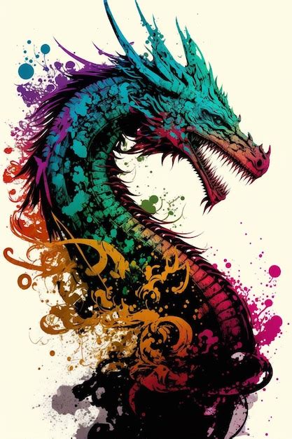 Premium AI Image | A colorful dragon with a green head and a purple head.