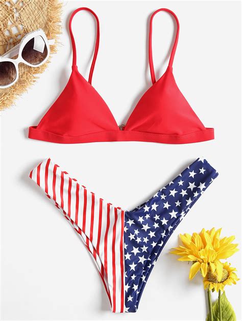 Wholesale Women Flag Printed Swimwear Two Piece Swimsuit Sexy Bikini Bikini And Swimwear