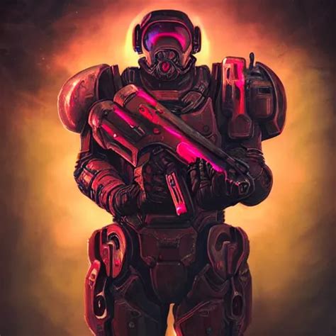 Doom Slayer Heavy Weaponry Futuristic Armor Synthwave Stable