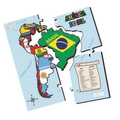 Quebra Cabeca Mapa America Do Sul Pecas Aquarela Ref Mdf