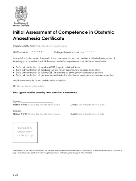 Initial Assessment Of Competence In Obstetric Anes Form Fill Out And