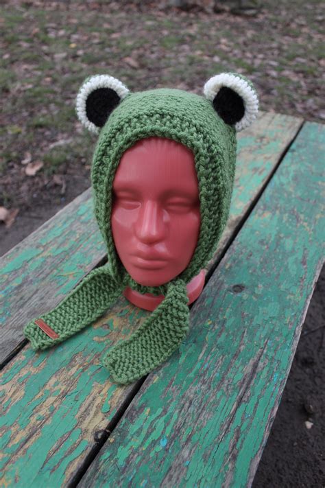 Frog Hatknitted Wool Yarnwomens Hat Winterpompon Etsy