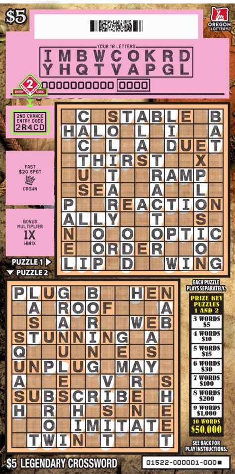 Legendary Crossword Lottery Scratch Tickets Oregon Lottery