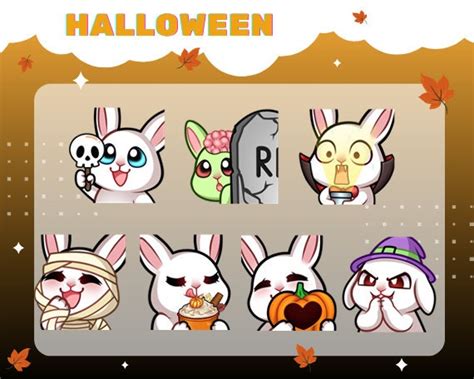 7 Halloween White Bunny Twitch Emotes In 2 Eye Colors Etsy