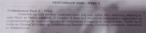 Performace Task Week 2 Performance Task 2 Tula Gumawa Ng Tula Na May Pagkakatugma Ang Mga