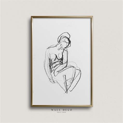 Minimalist Nude Figure Sketch Art Print Vintage Abstract Female Drawing Digital Printable Wall