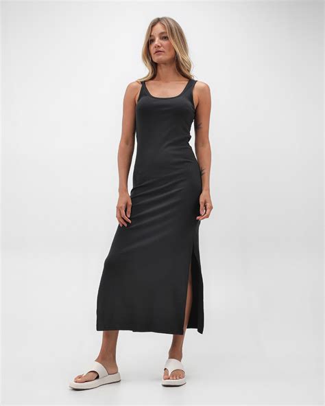 Riachuelo Vestido Midi Reto Fendas Canelado Preto Pool Basics By