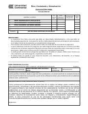 EXAMEN FINAL DE ETICA CIUDADANIA Y GLOBALIZACION pdf Ética Ciudadanía