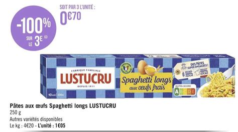 Promo Lustucru pâtes aux œufs spaghetti longs chez Géant