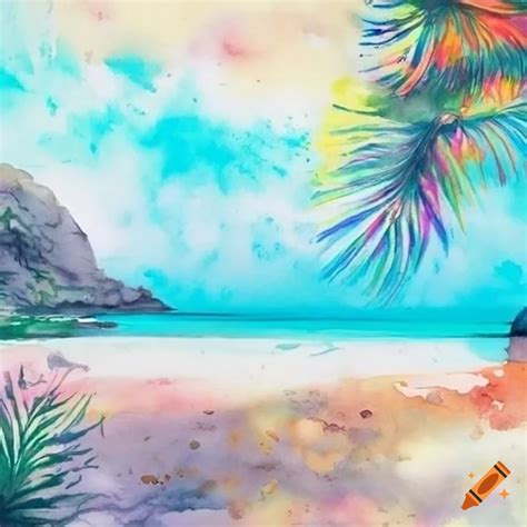 Psychedelic Watercolor Beach Scene On Craiyon