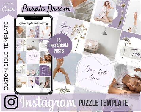 Purple Fashion Canva Instagram Puzzle Feed Template Posts Canva