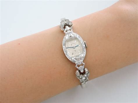 Elgin Watch Company Lady Elgin Diamonds 14k White Gold Vintage