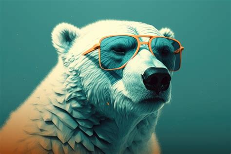 Premium Photo Polar Bear Wearing Sunglasses On A Solid Color