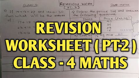 Revision Worksheet Class 4 Maths Class 4 Maths Worksheet Maths