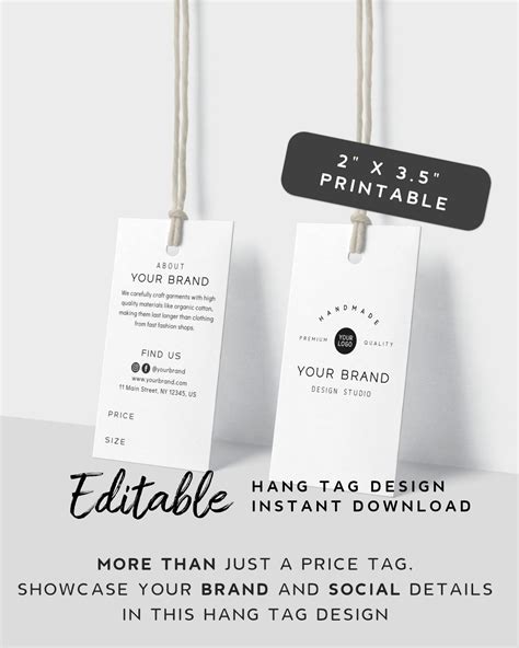 Minimalist Product Tag Template White Hang Tag Printable Etsy