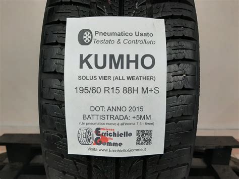 195/60 R15 88H M+S Kumho Solus Vier (All Weather) – 60% +5mm – Gomma 4 ...