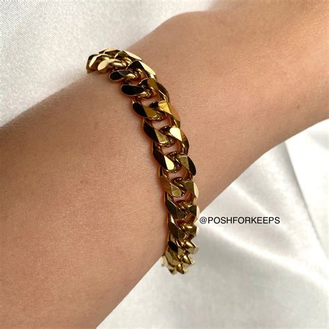 18k Gold Cuban Bracelet Poshforkeeps