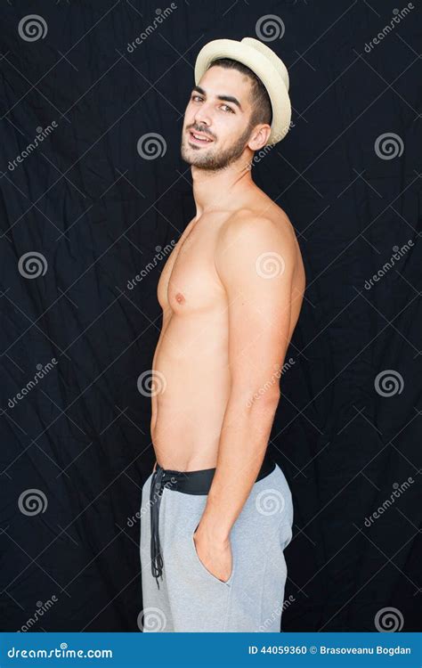 Handsome Man Half Naked On Black Background Stock Photo Image Of Male Adult
