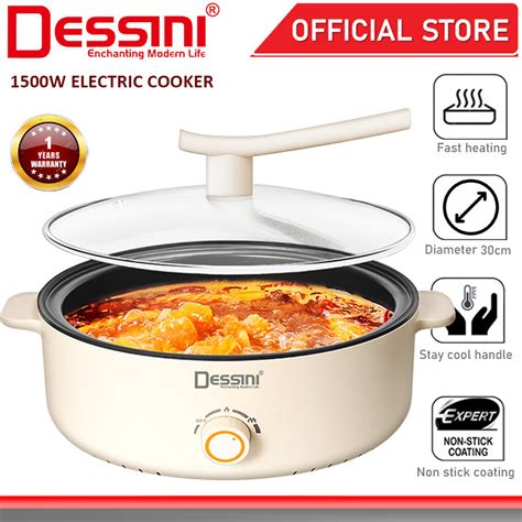 Dessini Italy Electric Cooker Steamboat Hot Pot Casserole Non Stick Frying Wok Pan Rice Cooker