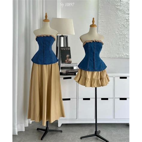 Set áo cup bò chân váy nude ngắn dài Shopee Việt Nam