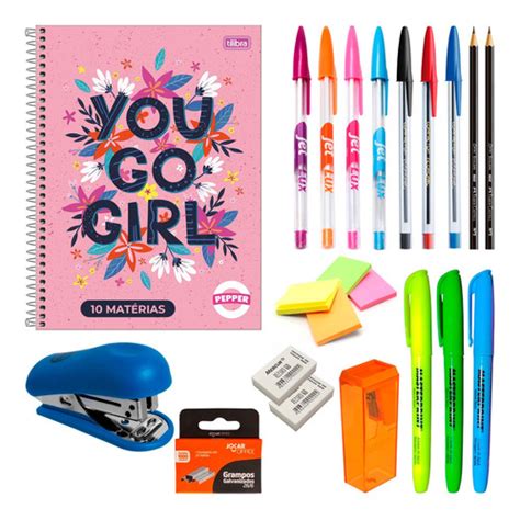 Kit Material Escolar Feminino Combo Faculdade Vanny Magazine