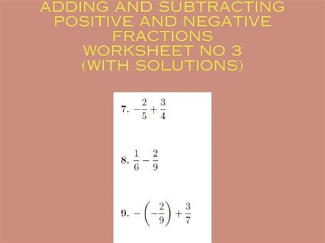 Adding And Subtracting Positive And Negative Fractions Worksheet