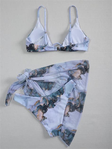 SHEIN Swim Vcay Marbled Bikini Set Underwire Bra High Cut Bottom