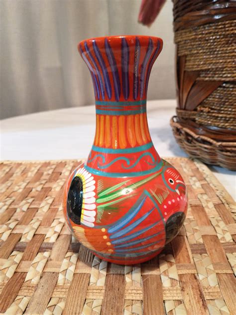 Vintage Mexican Folk Art Clay Pottery Vase Mexican Hand Etsy