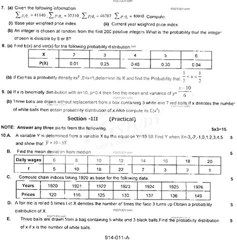 Th Class Statistics Past Paper Rawalpindi Board Subjective