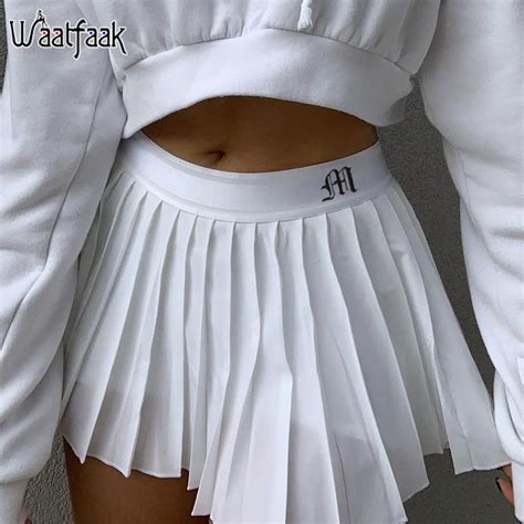 2020 White Pleated Skirt Short Woman Elastic Waist Mini Skirts Sexy