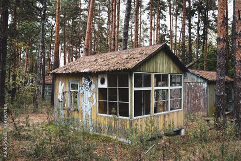 Chernobyl Abandoned Tourist Resort in the forest. Won't be visible anymore because was burnt in ...