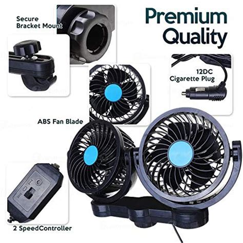 Zone Tech 12V Dual Head Car Cooling Air Fan 2 Speed 360 Degree