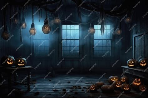 Premium AI Image | Halloween spooky background scary pumpkins in creepy ...