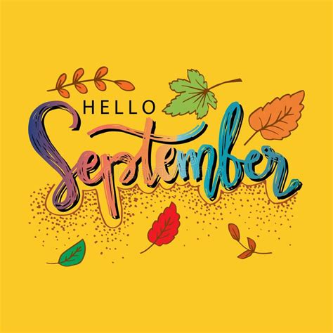 Hello September Hand Lettering Calligraphy Stock Vector Illustration